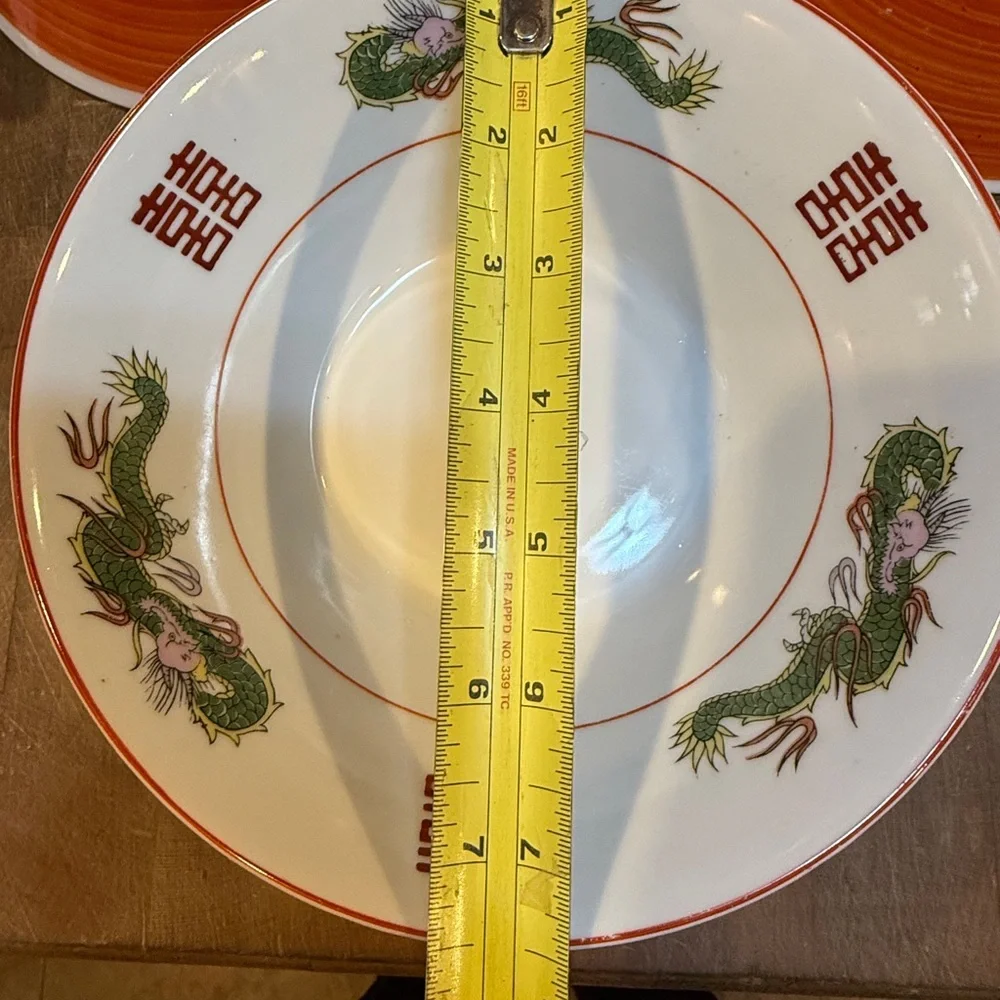 Vintage Chinese Ceramic Ramen Soup Bowls Hand Painted Dragon Dishes Japan
